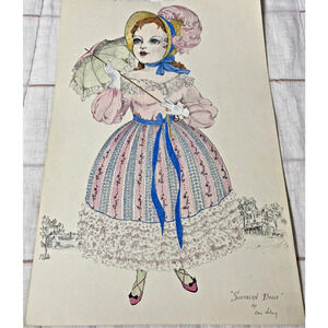 Ellen Nelson Colored Page Art Print Southern Belle 17"x12" Vintage Parasol Lady